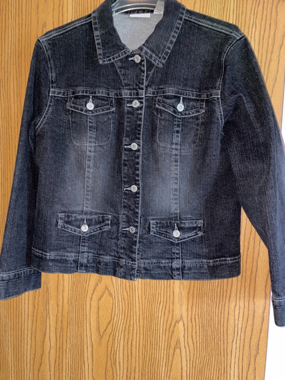 CHICO’S Platinum Denim Jacket 
Size 2 is Large